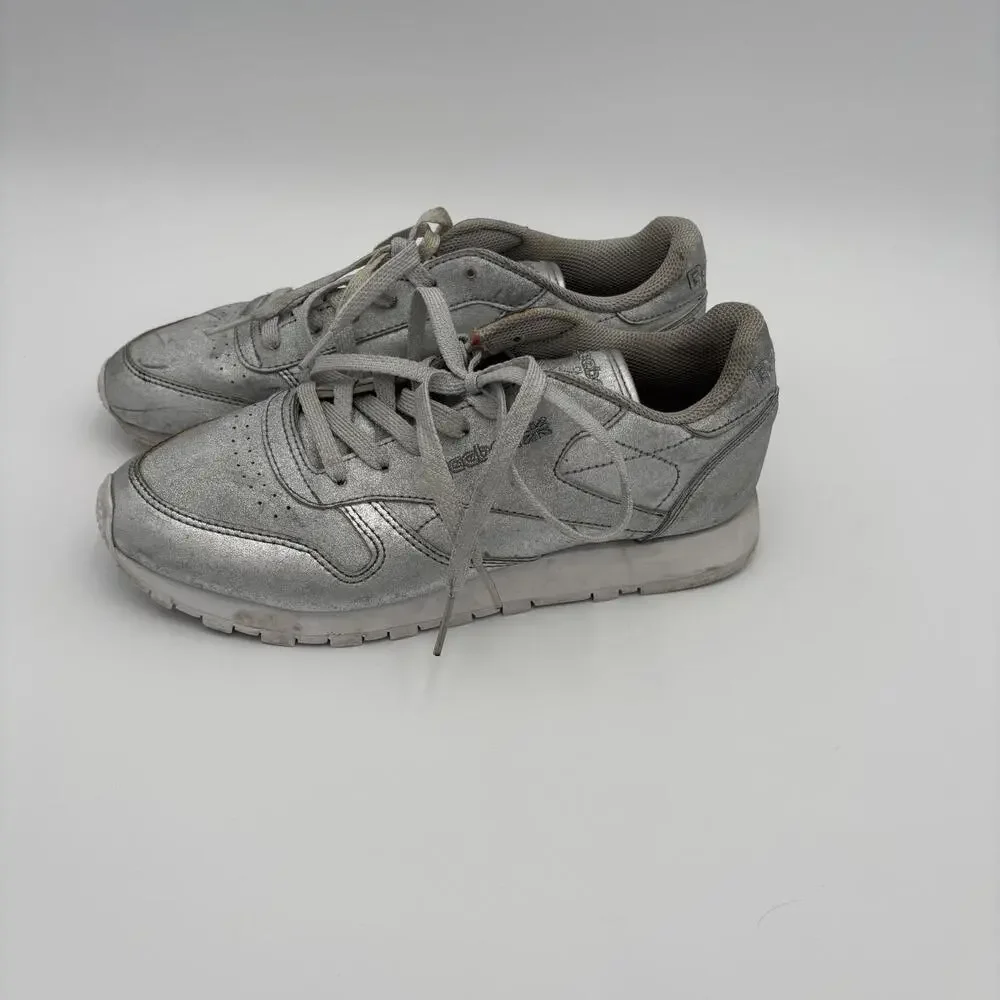 Reebok Shoes Womens 7.5 Classic Casual Sneakers Silver Leather Lace Up BD5757